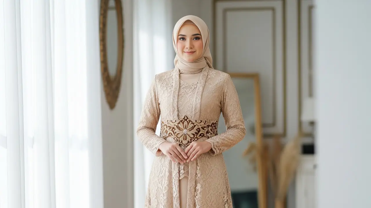 Gamis Batik Brokat Warna Champagne