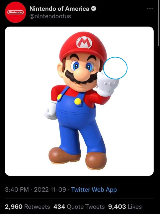 Akun palsu Nintendo menunjukkan gambar Mario mengacungkan jari tengah (Tangkapan layar Twitter)
