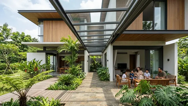 Rumah dengan Koridor Terbuka di Tengah Bangunan