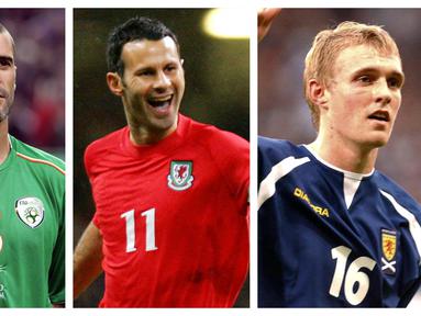 Foto kolase pemain top Manchester United yang tidak pernah tampil di Piala Eropa hingga akhirnya gantung sepatu. (Foto: AFP)