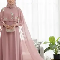 Ilustrasi Gamis Lengan Model Cape atau Overlay/Gemini AI