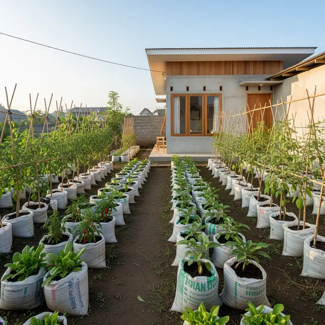 9 Ide Kebun Sayur Sederhana di Samping Rumah Pakai Karung Beras, Praktis dan Hemat Lahan