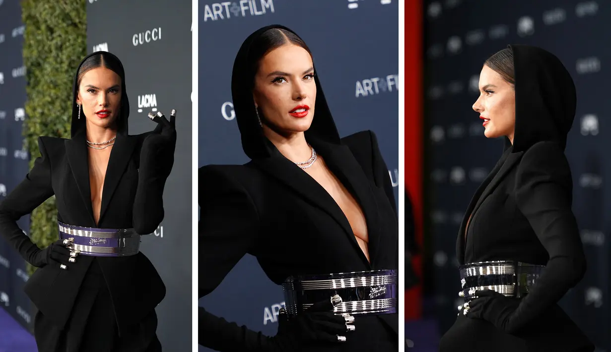 Foto kolase Alessandra Ambrosio saat menghadiri acara LACMA Art+Film Gala di Los Angeles County Museum of Art di Los Angeles, California, pada 5 November 2022. (AFP Photo)