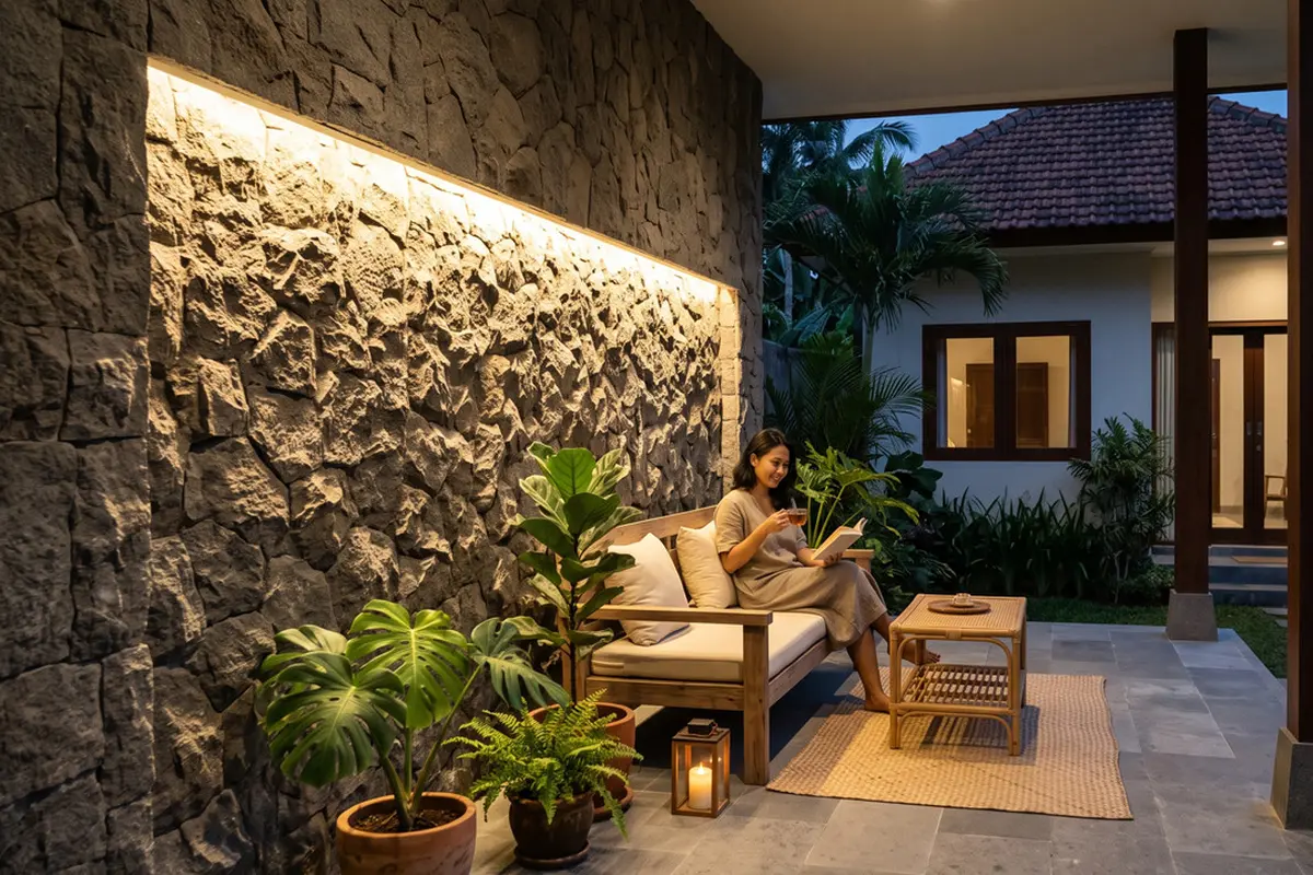 Inspirasi Teras dengan Lampu Dinding Warm White
