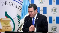 Presiden Guatemala Jimmy Morales memberi sambutan dalam upacara peresmian Kedubes Guatemala di Yerusalem, Rabu (16/5). Guatemela resmi memindahkan kedutaan besarnya di Israel dari Tel Aviv ke Yerusalem. (RONEN ZVULUN/POOL /AFP)