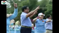 Prabowo Subianto ikuti senam bersama ribuan relawan emak-emak di Hambalang, Bogor.