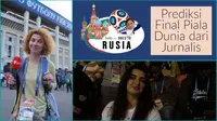 Jurnalis wanita di Piala Dunia memberikan analisis final antara Prancis kontra Kroasia. (Bola.com/Okie Prabowo)