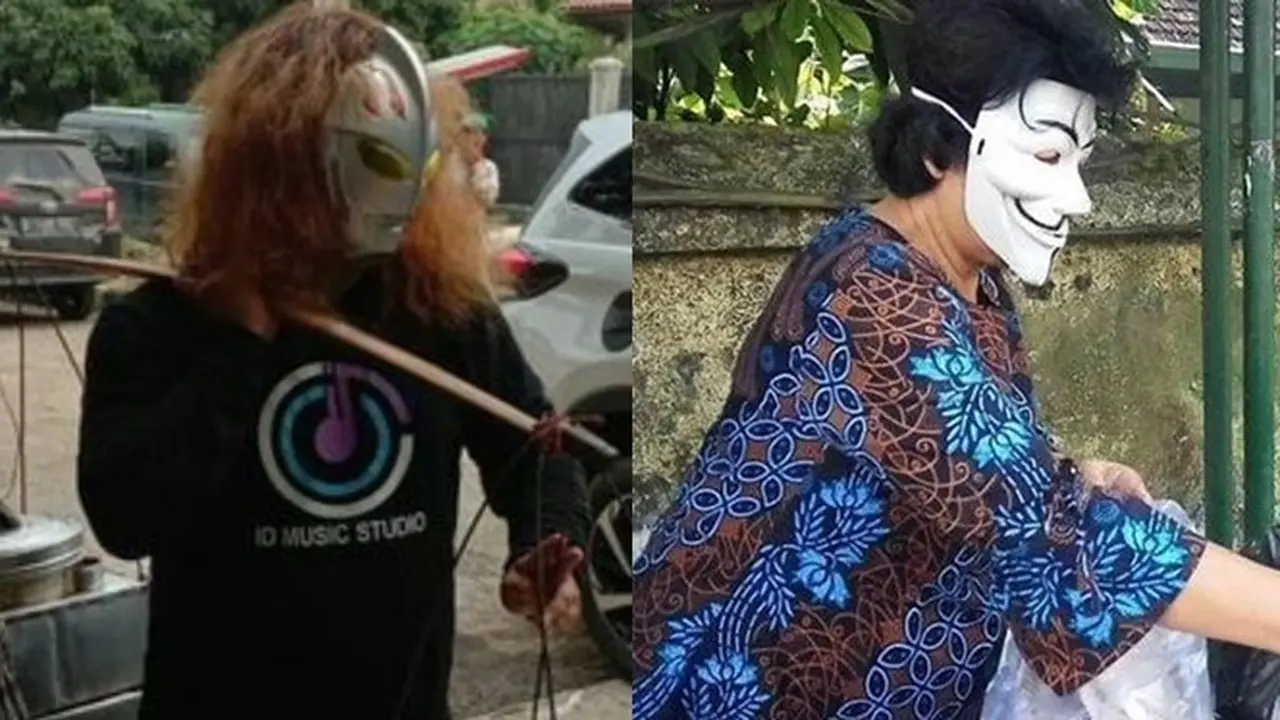 6 Potret Penjual Pakai Topeng Ini Tampak Misterius, Pembeli Elus Dada