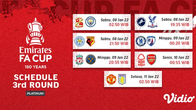 Saksikan Live Streaming Piala FA Putaran Ketiga Pekan Ini di Vidio, 8-11 Januari 2022