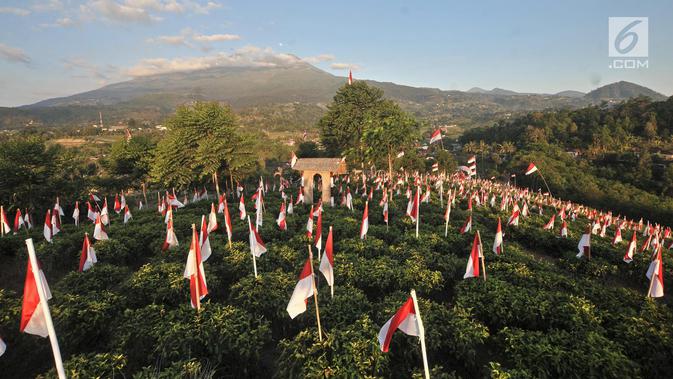FOTO: 1.970 Bendera Merah Putih Berkibar di Lereng Gunung Lawu