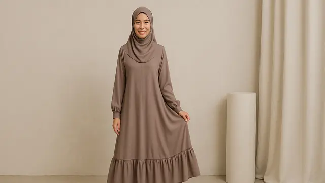 Model gamis kondangan syari yang anggun dan sederhana/ Ilustrasi gambar oleh AI