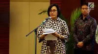 Menkeu Sri Mulyani memberikan sambutan saat acara  penandatangan perjanjian Pemerintah Pusat, Pemprov Papua, Pemkab Mimika dan PT Inalium tentang Pengambilan Saham Divestasi PT Freeport Indonesia, Jakarta, Jumat (12/2). (Liputan6.com/Johan Tallo)