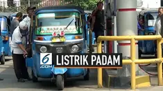 Padamnya listrik Sejabodetabek sejak Minggu (4/8/2019) membuat antrean Bajaj yang mengisi gas di SPBG Rawamangun mengular. Meski menggunakan genset pengisian gas tidak maksimal dan memerlukan waktu hingga 1,5 jam.