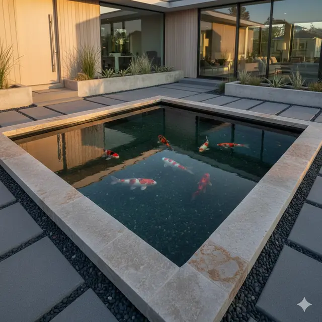 Model Kolam Ikan Koi Minimalis Depan Rumah (Foto: Gemini AI)