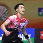 Tunggal putra Indonesia Jonatan Christie mengalahkan Zhao Jun Peng pada babak kedua India Open 2023. dengan rubber gim 21-19, 15-21, dan 21-12 di&nbsp;KD Jadhav Indoor Hall, New Delhi, Kamis, 19 Januari 2023. (foto: PBSI)