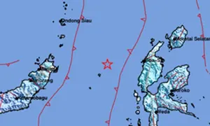 Gempa Magnitudo 5,6 mengguncang Halmahera Barat, Maluku Utara, Rabu dini hari (5/8/2026), pukul 03.16.38 WIB. (Liputan6.com/ Dok BMKG)