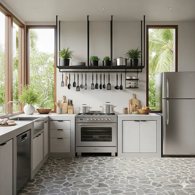 Inspirasi Rumah dengan Dapur Terbuka Gaya Tropis Terbaru 2025. Gemini