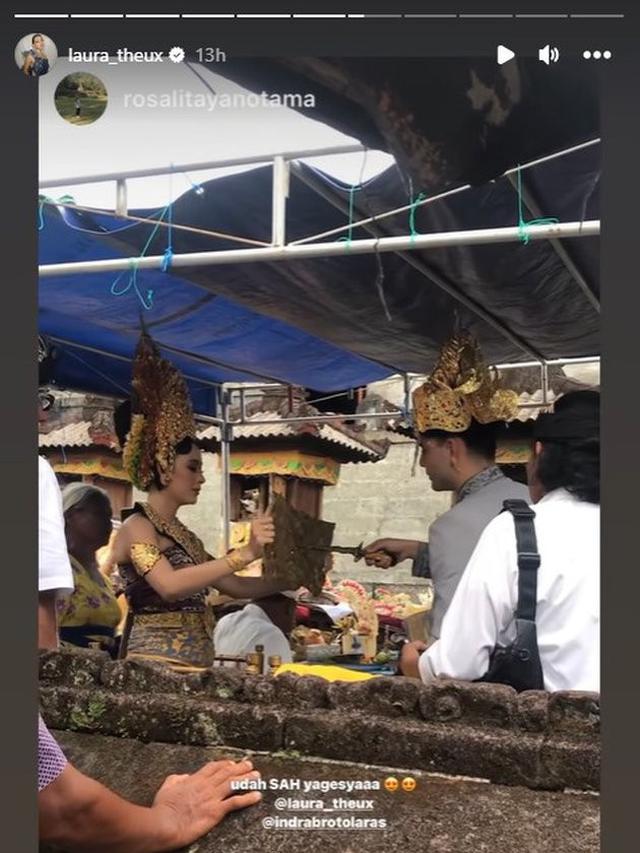 6 Potret Pernikahan Laura Theux dan Indra Brotolaras, Kental Adat Bali
