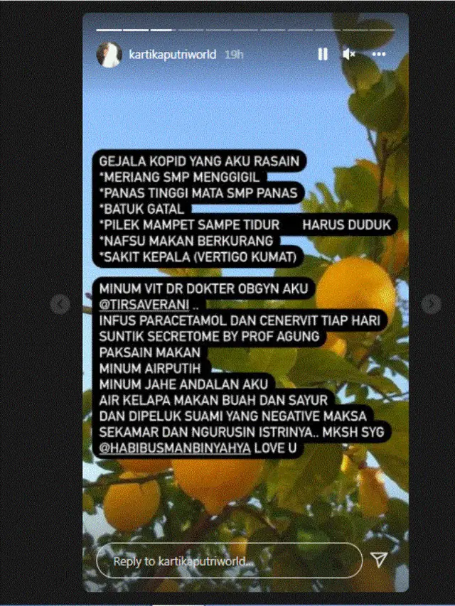 Kartika Putri ungkap gejala yang dirasakan saat terpapar Covid-19