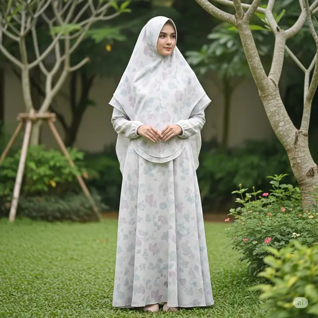 Gamis Linen Motif Bunga Subtle
