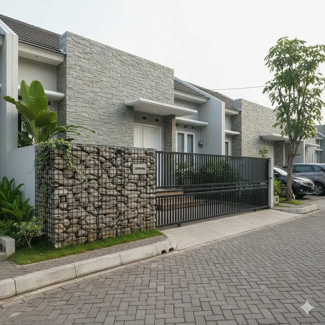 Gambar Rumah Minimalis Batu Alam dan Pagar Besi