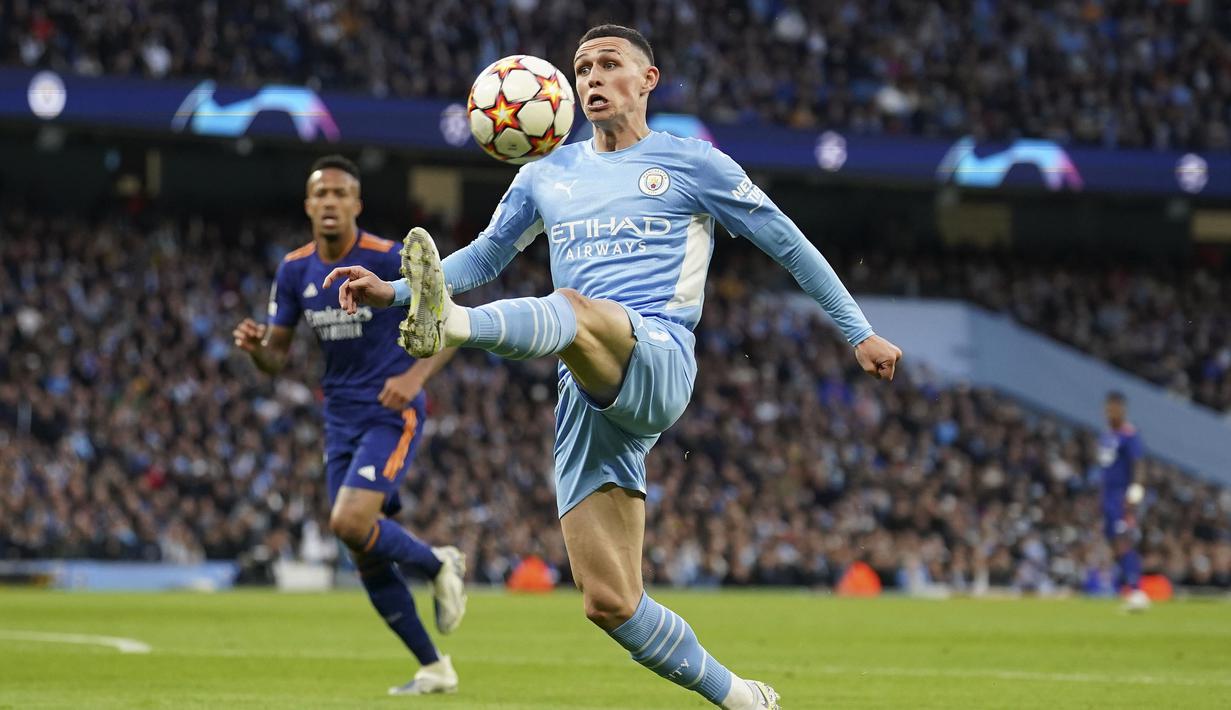 <p>Empat gol Manchester City dicetak oleh Kevin De Bruyne, Gabriel Jesus, Phil Foden dan Bernardo Silva. (AP/Dave Thompson)</p>