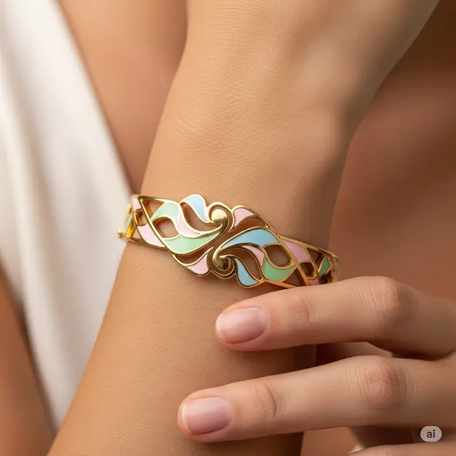 Gelang Kombinasi Emas & Enamel Warna Pastel
