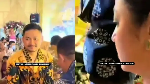 Angga Wijaya di pernikahan keponakan Dewi Perssik, Lebby Wilayati. (Foto: TikTok/@omartion24_realaku)