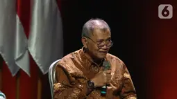 Ketua KPK Agus Rahardjo saat diskusi panel I  Rakornas Indonesia Maju antara Pemerintah Pusat dan Forum Koordinasi Pimpinan Daerah (Forkopimda) di Bogor, Jawa Barat, Rabu (13/11/2019). Panel I itu membahas sinergi penegakan hukum dalam mendukung pertumbuhan ekonomi. (Liputan6.com/Herman Zakharia)