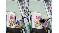 (Foto Nextshark) Meleng saat naik eskalator seorang gadis di Tiongkok kepalanya tersangkut.