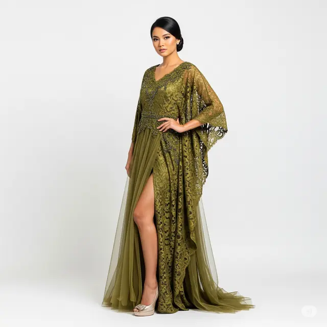 Model Dress Brokat Belah Samping Terpopuler.