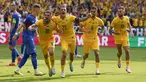 Gelandang Rumania Razvan Marin (18) berselebrasi setelah mencetak gol  pertama timnya ke gawang Slovakia pada matchday 3 Grup E Euro 2024 di Frankfurt Arena, Rabu (26/06/2024) malam WIB. (AP Photo/Themba Hadebe)