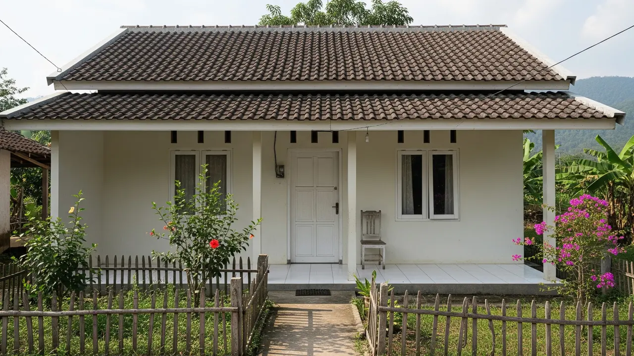 Rumah Minimalis Atap Genteng dengan Teras Depan Memanjang