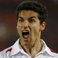 Selebrasi gol winger Sevilla, Jesus Navas ke gawang Real Mallorca dalam lanjutan La Liga di Ono Stadium, Palma de Mallorca, 20 Februariy 20. AFP PHOTO / JAIME REINA 