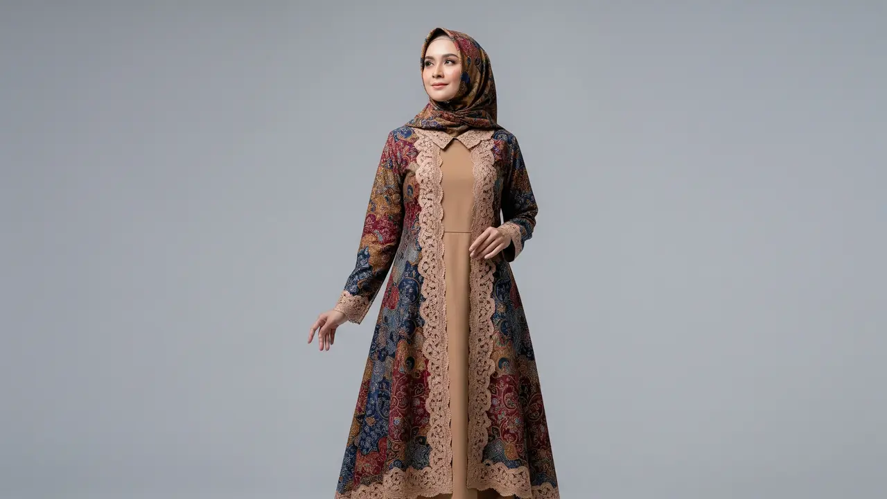 Gamis Batik Brokat Syar’i Modern untuk Ibu 50 Tahun