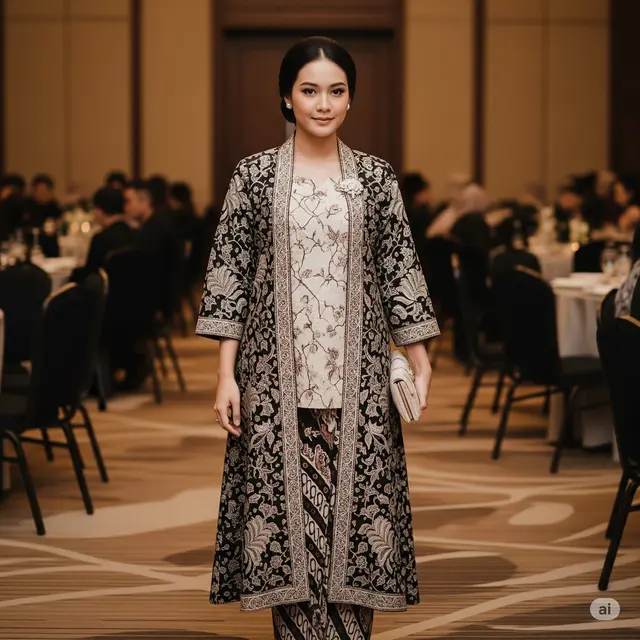 Model Baju Pesta Atasan Brokat Bawahan Batik. Foto: Gemini