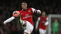 Serge Gnabry merupakan pemain jebolan akademi Arsenal yang mampu tampil impresif sehingga di promosikan ke skuat utama. Namun, Gnabry tak mampu mendapatkan waktu bermain yang lebih di bawah asuhan Arsene Wenger dan dilepas ke Werder Bremen pada 2016 silam. (AFP/Adrian Dennis)