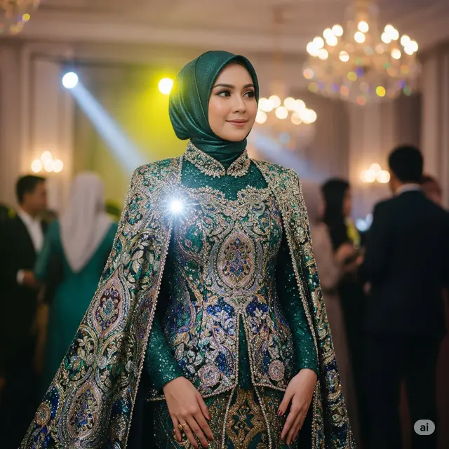 Gamis Cape Brokat Payet Kilau