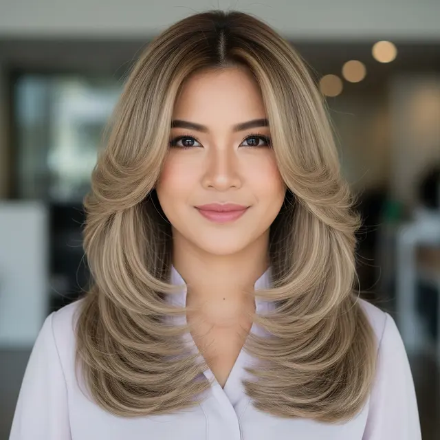 Model Rambut Layer Panjang Cat Pirang