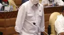 Menteri Perhubungan (Menhub) Budi Karya Sumadi mengikuti Rapat Kerja dengan Komisi V DPR di Kompleks Parlemen Senayan, Jakarta, Rabu (2/6/2021). Rapat membahas pendahuluan Rencana Kerja Anggaran Kementrian /Lembaga (RKA K/L) dan Rencana Kerja Pemerintah (RKP) Tahun 2022. (Liputan6.com/Angga Yuniar)
