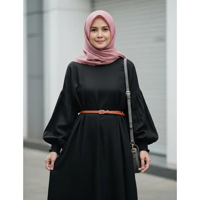 Model Gamis Hitam untuk Usia 40an (Image by GeminiAI)