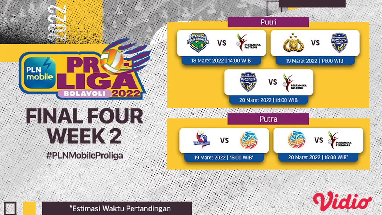 Link Live Streaming PLN Mobile Proliga 2022 Final Four Pekan Kedua di Vidio, 18-20 Maret 2022