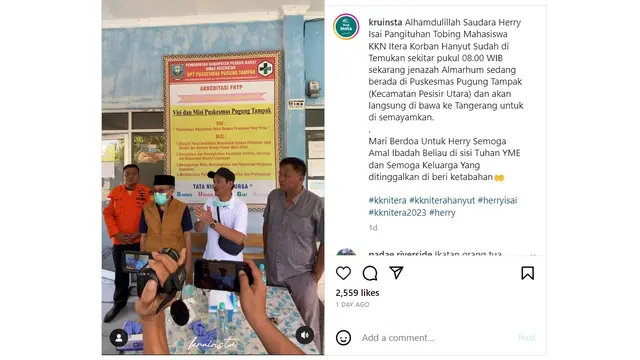 Tangkapan layar penemuan korban hanyut