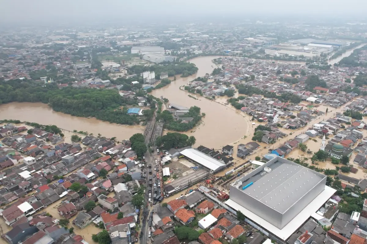 Pantauan udara kondisi banjir di Kota Bekasi, Jawa Barat, Selasa (4/3/2025).