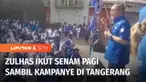 Ketua Umum Partai Amanat Nasional atau PAN, Zulkilfi Hasan mengikuti senam pagi sambil berkampanye di lapangan Kelurahan Bojong Nangka, Kecamatan Kelapa Dua, Kabupaten Tangerang, Banten.