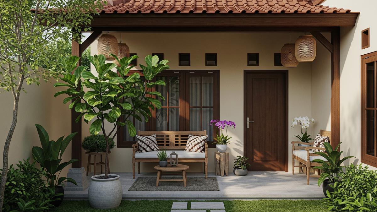6 Model Teras dengan Pohon Hias Daun Lebar, Suasana Asri dan Estetik