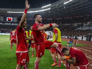 Striker Persija Jakarta, Marko Simic, merayakan gol yang dicetaknya ke gawang Bali United pada final Piala Presiden di SUGBK, Jakarta, Sabtu (17/2/2018). Persija menang 3-0 atas Bali United. (Bola.com/Vitalis Yogi Trisna)