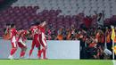 Pemain Timnas Indonesia U-23, Jens Raven (kiri) melakukan selebrasi bersama Robi Darwis setelah mencetak gol ke Brunei dalam laga Grup A Piala AFF U-23 2025 di Stadion Utama Gelora Bung Karno (SUGBK), Senayan, Jakarta, Selasa (15/07/2025). (Bola.com/M Iqbal Ichsan)