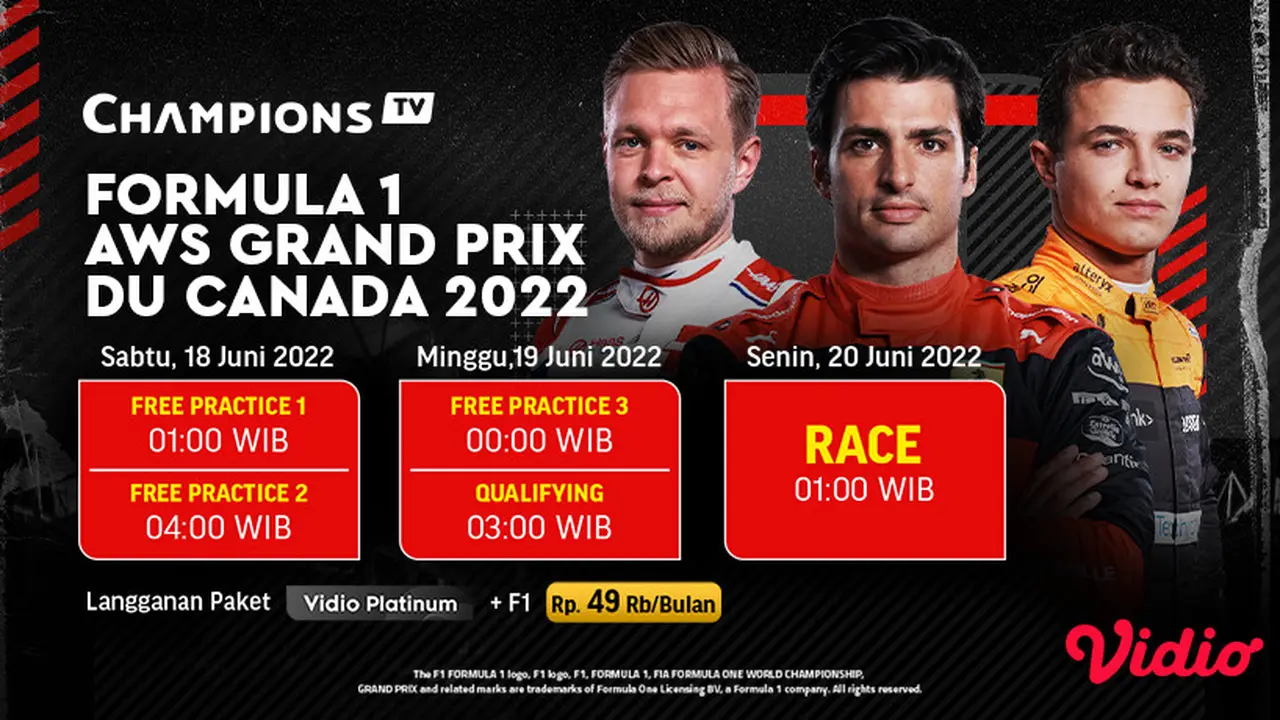 Jadwal dan Live Streaming F1 GP Kanada 2022 di Vidio Pekan Ini, 18-20 Juni 2022
