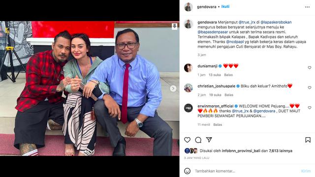 Jerinx SID Bebas Hari Ini, Dijemput Langsung oleh Nora Alexandra. (instagram.com/gendovara)